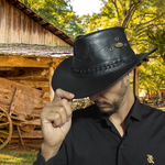 Chapéu Country de Couro Cowboy Rodeio Americano Preto