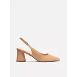 Scarpin Arezzo Bege Couro Salto Geométrico Slingback