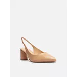 Scarpin Arezzo Bege Couro Salto Geométrico Slingback