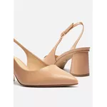 Scarpin Arezzo Bege Couro Salto Geométrico Slingback