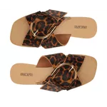 Rasteira Tiras Cruzadas Fivela Couro Elise Animal Print 
