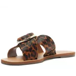 Rasteira Tiras Cruzadas Fivela Couro Elise Animal Print 
