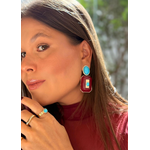 BRINCO CHAPAS BOHO RED CHERRY E TURQUESA BANHADO A OURO 