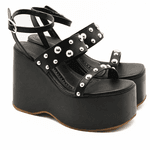 Sandália Feminina Anabela Alta Em Napa Preta 182172