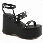 Sandália Feminina Anabela Alta Em Napa Preta 182172