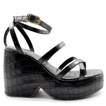 Sandália Feminina Anabela Com Tiras 194002 Croco Preto