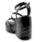 Sandália Feminina Anabela Com Tiras 194002 Croco Preto