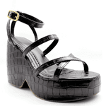 Sandália Feminina Anabela Com Tiras 194002 Croco Preto