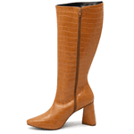 Bota Feminina Cano Longo Salto Triângulo 23020 Croco Whisky