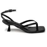 Sandália Feminina De Dedo Salto Baixo Fino 5412 Croco Preto