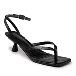 Sandália Feminina De Dedo Salto Baixo Fino 5412 Croco Preto