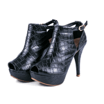 Sandália Feminina Fechada Salto Fino 190200 Craquelê Preto