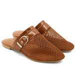 Mule Em Tela Com Fivela 5402 Cacau