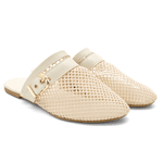 Mule Em Tela Com Fivela 5402 Off White