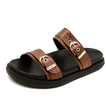 Papete 003 Duas Tiras com Fivela Floter Cacau com Sola Preta