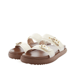Papete 003 Duas Tiras com Fivela Napa Off White com Sola Natural