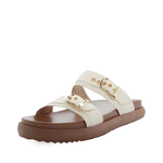 Papete 003 Duas Tiras com Fivela Napa Off White com Sola Natural