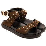 Papete Flat 004 Camurça Marrom Detalhe em Rebite 