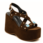 Sandália 182173 Camurça Marrom com Pedra Azul