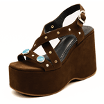 Sandália 182173 Camurça Marrom com Pedra Azul