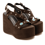 Sandália 182173 Camurça Marrom com Pedra Azul