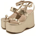 Sandália Feminina Anabela Alta Em Napa Ouro Light 182172