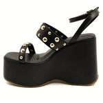 Sandália Feminina Anabela Alta Em Napa Preta 182172