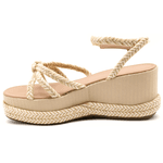 Sandália Feminina Anabela Com Tiras 170421 Cordão Nude e Bege