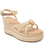 Sandália Feminina Anabela Com Tiras 170421 Cordão Nude e Bege
