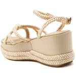 Sandália Feminina Anabela Com Tiras 170421 Cordão Nude e Bege