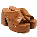 Sandália Feminina Meia Pata Alta Em Napa Caramelo 183182