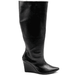 Bota Cano Alto Em Floter Preto Salto Cunho 500