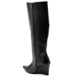 Bota Cano Alto Em Floter Preto Salto Cunho 500