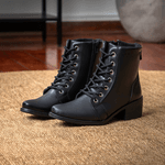 Bota Coturno Feminino Cano Médio Com Atacador e Zíper Lateral ELT 9603A - Preto