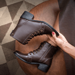 Bota Coturno Feminino Cano Médio Com Atacador e Zíper Lateral ELT 9603C - Café