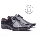 Sapato Social em Couro Verniz Detroid Preto com detalhe Ouro - 0503PU