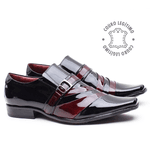 Sapato Social em Couro Legítimo Verniz preto com Detalhes em Dark Red - 0632PU