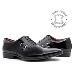 Sapato Social Amarrar em Couro Verniz Preto com Detalhes estampados - 17368A Preto 