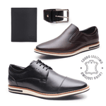 Kit 2 pares Sapatênis em Couro Preto e Café + Carteira + Cinto ELT - 31016PT - 31046CF