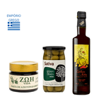 Kit Gourmet Grego: Vinho + Azeitonas + Pasta de azeitona