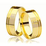 Alianças de casamento e noivado em ouro 18k 750 frisada e anatômica com 03 diamantes 7 mm