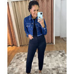 Jaqueta cropped jeans escuro
