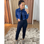 Jaqueta cropped jeans escuro