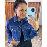 Jaqueta cropped jeans escuro