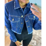 Jaqueta cropped jeans escuro