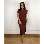 Vestido Midi Ombro A Ombro Marrom