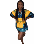 Bata Africana Dashiki Amarelo e Azul