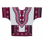 Bata Africana Dashiki Branco e Rosa