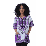 Bata Africana Dashiki Branco e Roxa