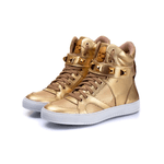 Tenis Sneaker Bawmi Cano Alto Feminino Dourado com Piramide